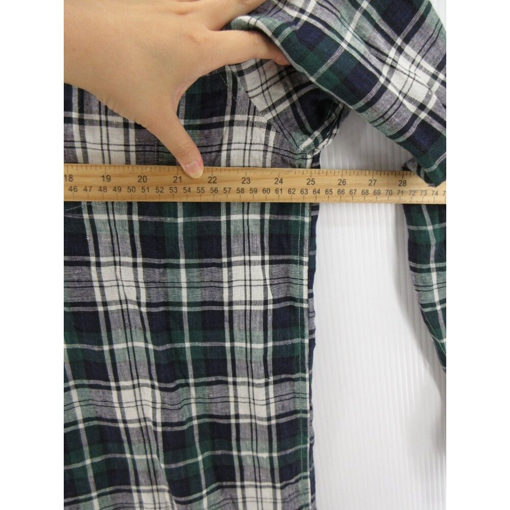 VINTAGE Gap Shirt XL Green Linen Button Up Tartan Plaid 90s Y2K Field - Picture 5 of 10